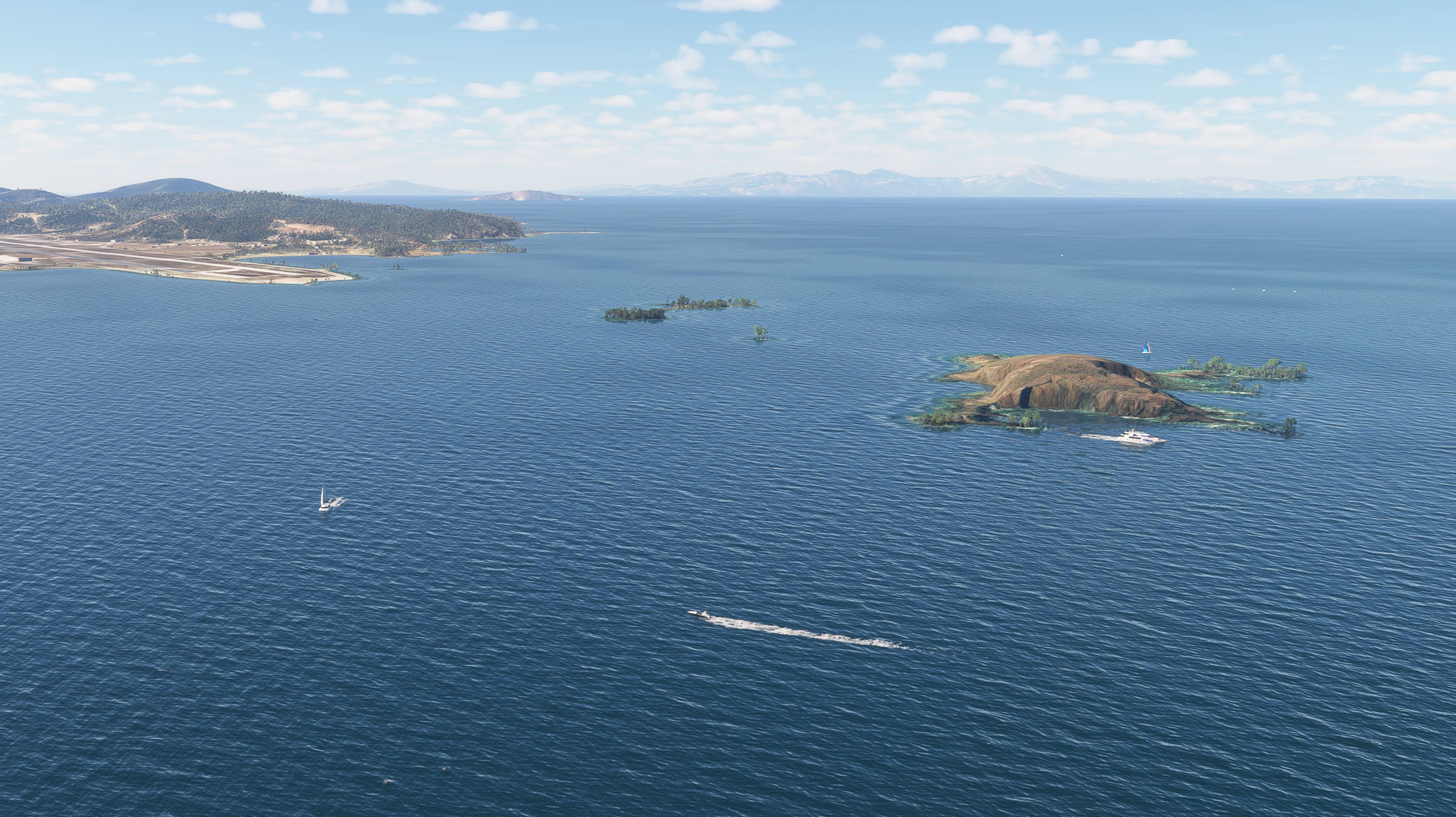 Simulated Greek island vessels.